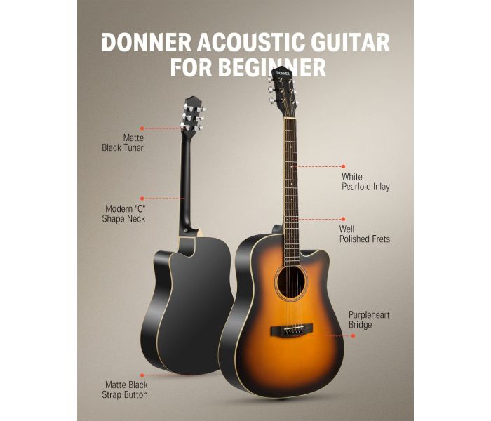 Donner DAG-1CS Cutaway Acoustic Guitar Bundle - Perfect for Beginners!