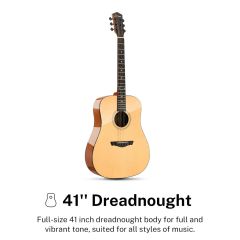 Donner DAD-812 Dreadnought Natural Gloss Acoustic Guitar