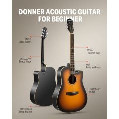 Donner DAG-1CS Cutaway Acoustic Guitar - Perfect for Beginners!