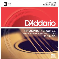 D'Addario EJ17 Phosphor Bronze Medium Acoustic Guitar Strings, 13-56 3D Set